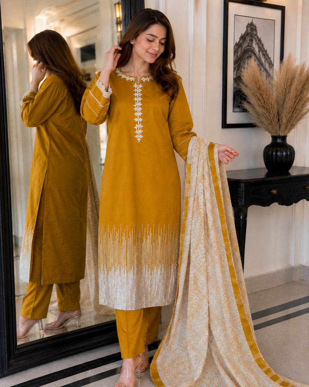 PREMIUM KHADDI EMBROIDERED STICHED SUIT 3PEACE