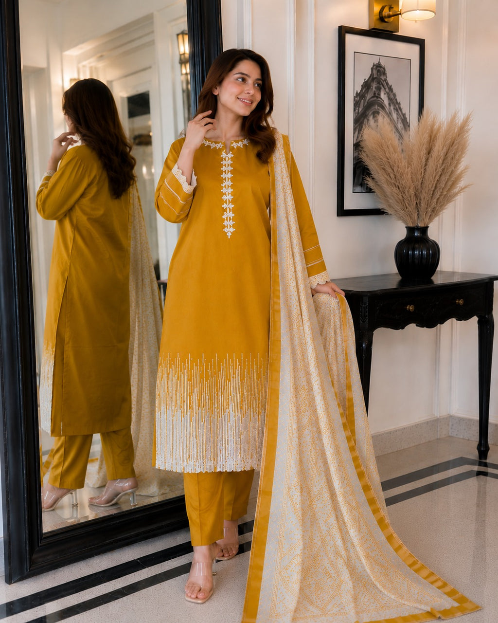 PREMIUM KHADDI EMBROIDERED STICHED SUIT 3PEACE