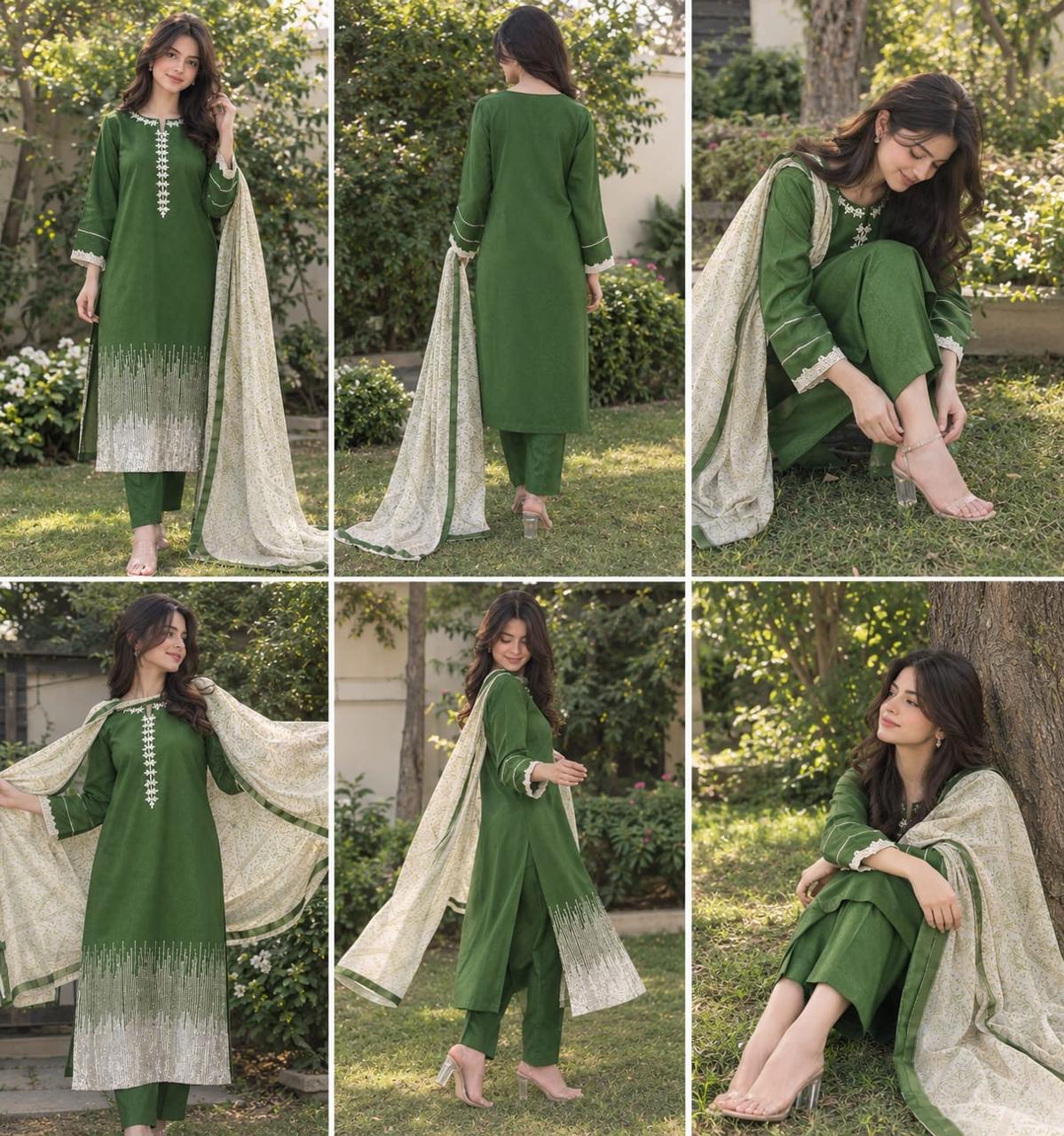 PREMIUM KHADDI EMBROIDERED STICHED SUIT 3PEACE