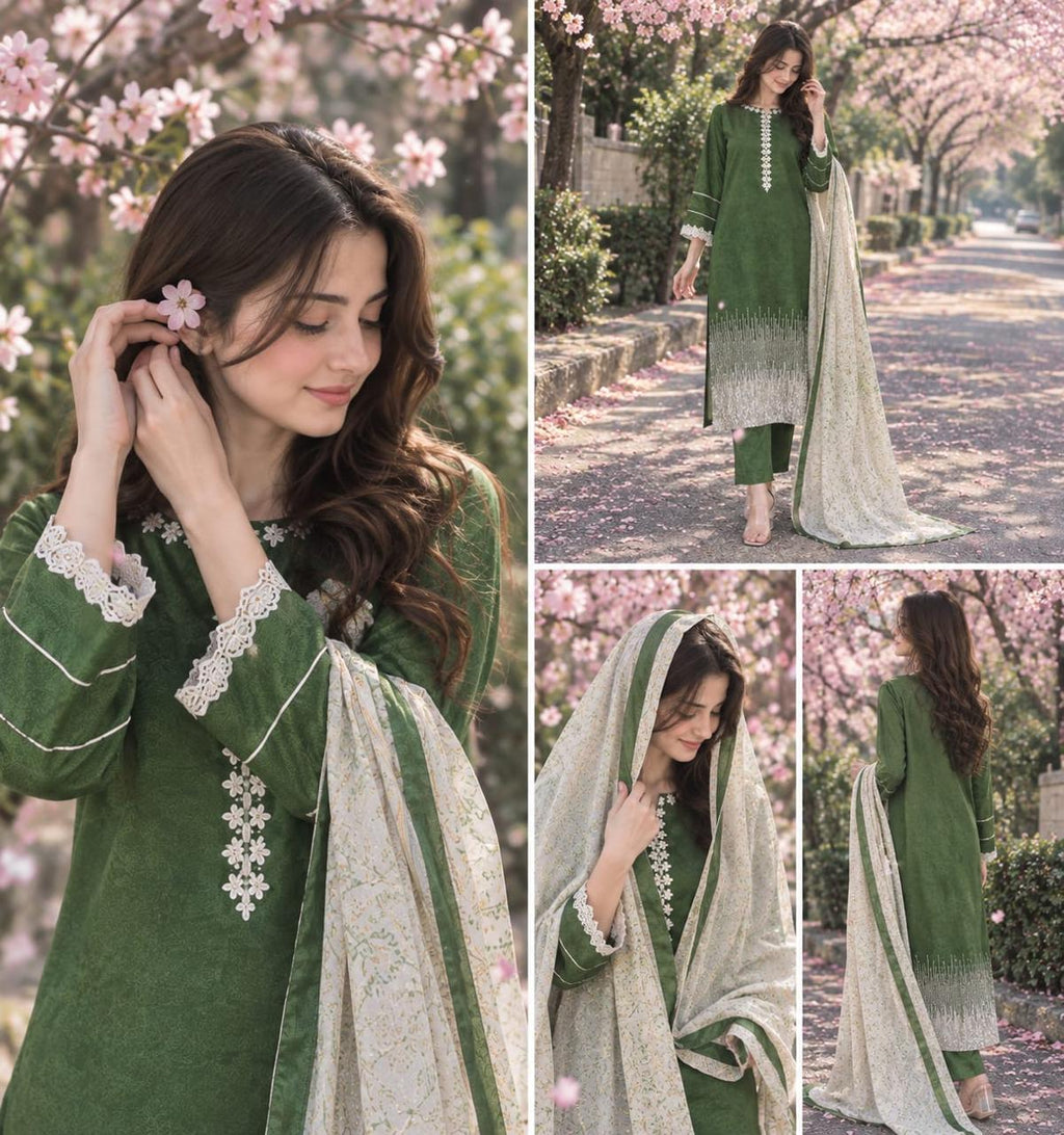 PREMIUM KHADDI EMBROIDERED STICHED SUIT 3PEACE