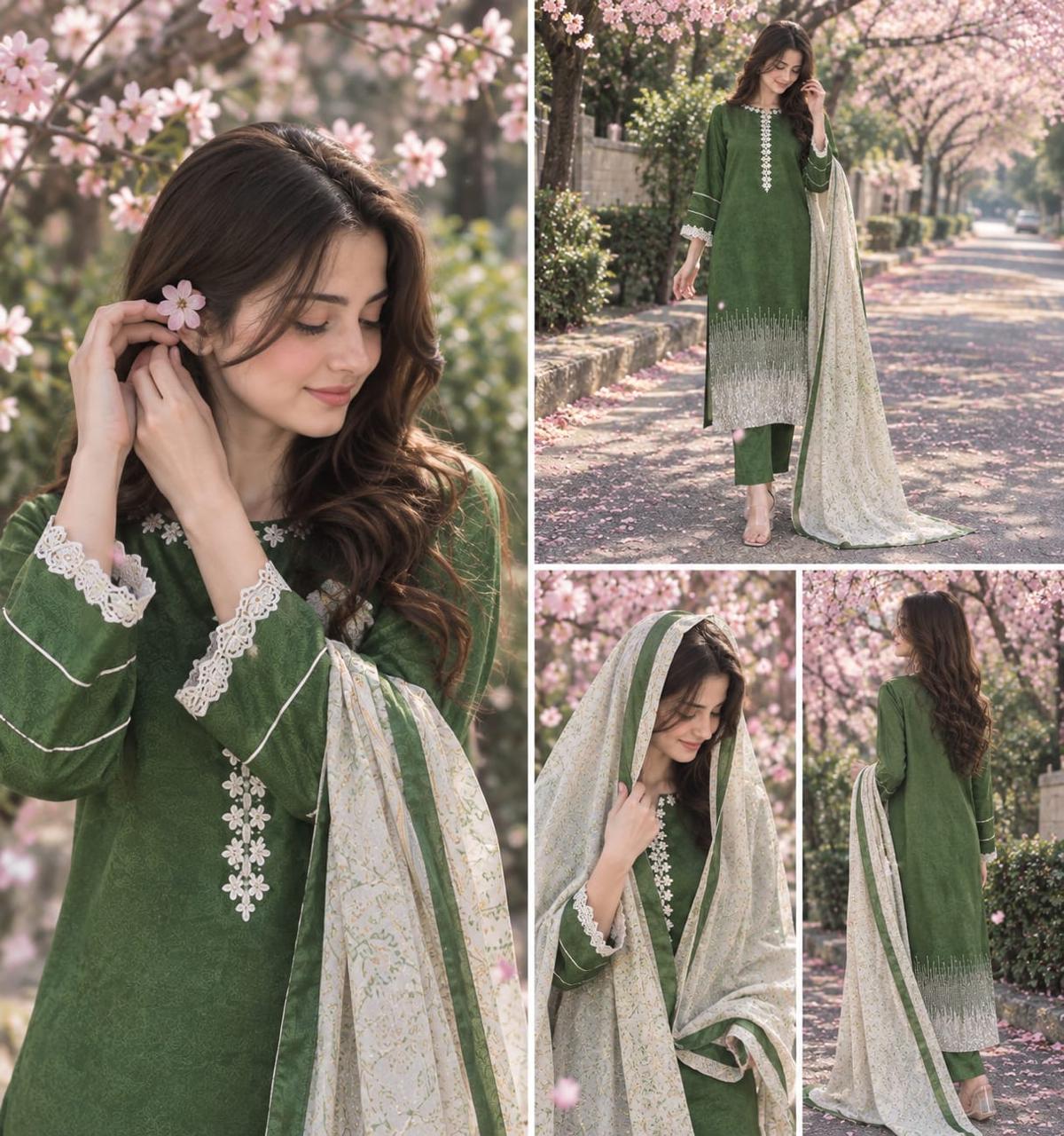 PREMIUM KHADDI EMBROIDERED STICHED SUIT 3PEACE